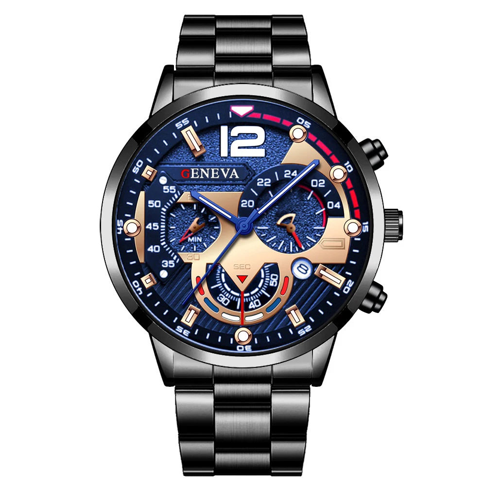 Men's Stainless Steel Analog Quartz Wristwatch with Calendar