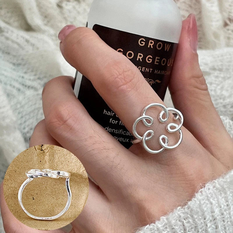 Women's 925 Sterling Silver Hollow Out Flower Ring