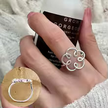 Women's 925 Sterling Silver Hollow Out Flower Ring