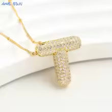 Women's Gold Plated Copper Zircon Bubble Initial Pendant Necklace
