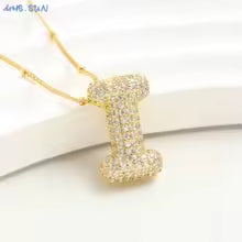 Women's Gold Plated Copper Zircon Bubble Initial Pendant Necklace