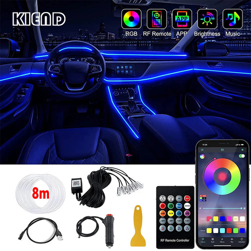 LED Car Interior Ambient Strip Lights RGB Fiber Optic Kit