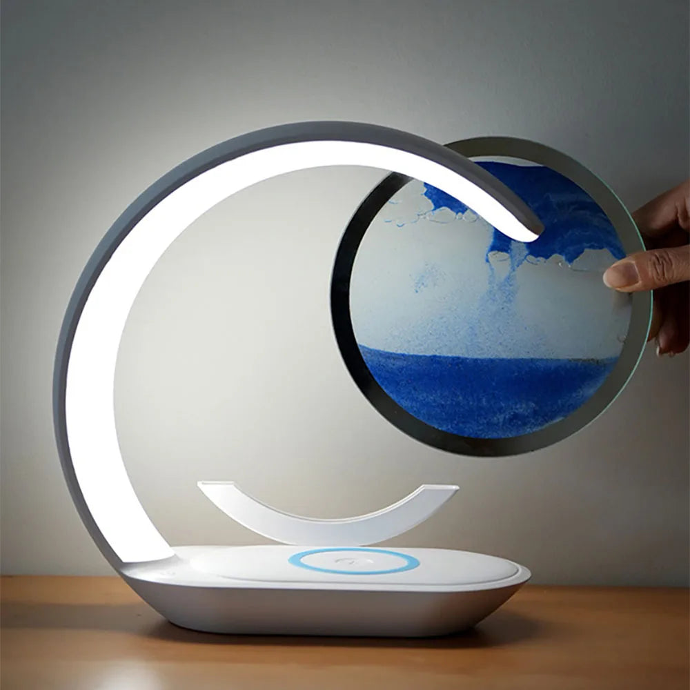 3D Quicksand Table Lamp USB Wireless Charging Desk Night Light