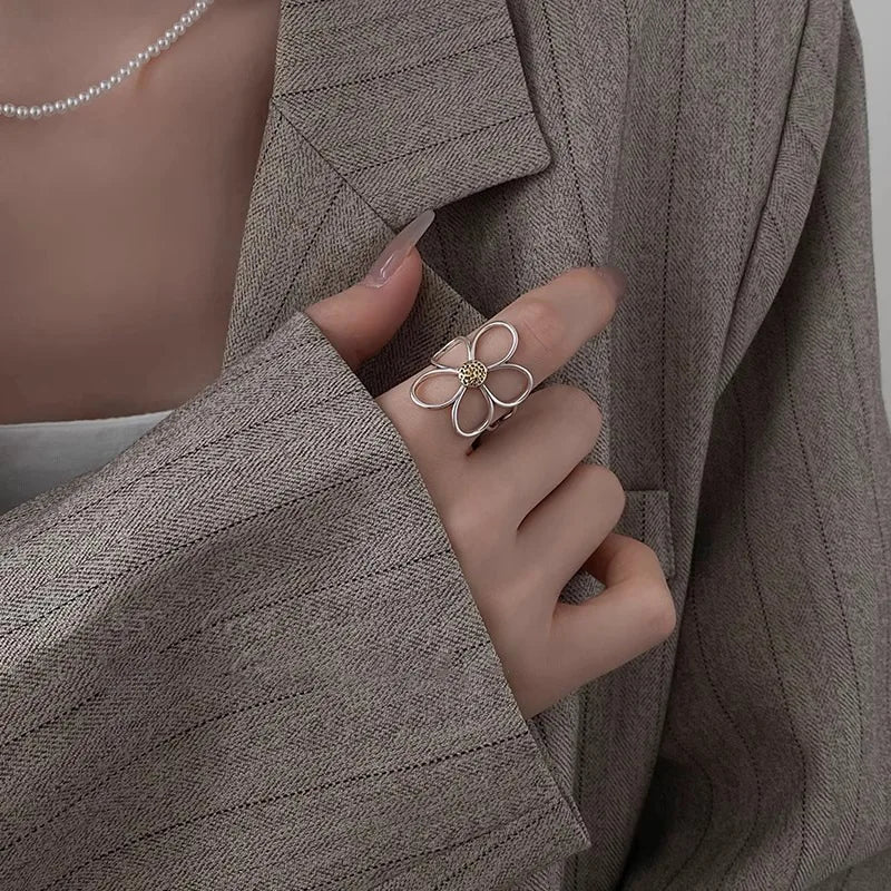 Women's 925 Sterling Silver Hollow Out Flower Ring