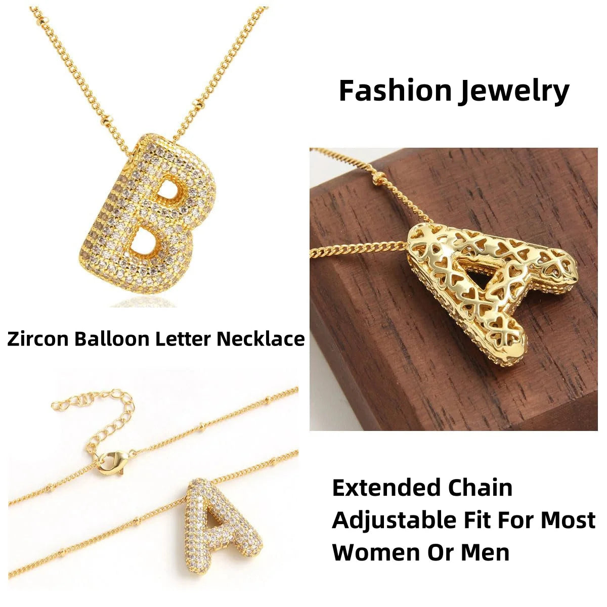 Women's Gold Plated Copper Zircon Bubble Initial Pendant Necklace