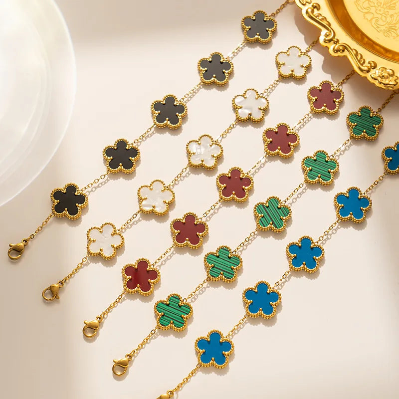 Women's Stainless Steel Five Clover Flower Chain Bracelet