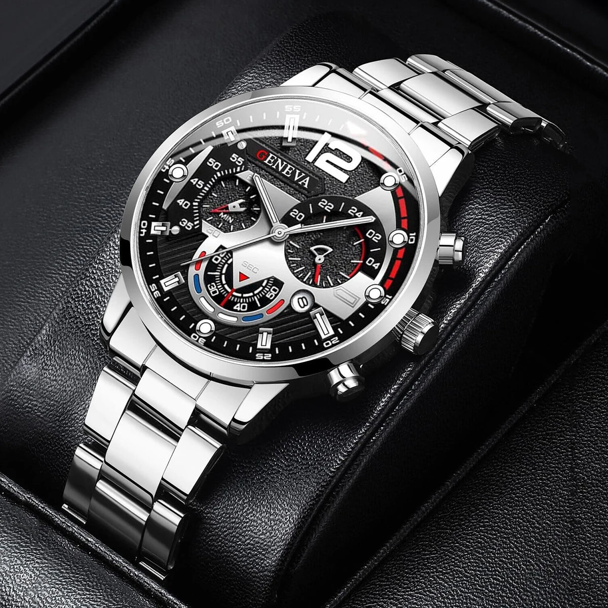 Men's Stainless Steel Analog Quartz Wristwatch with Calendar