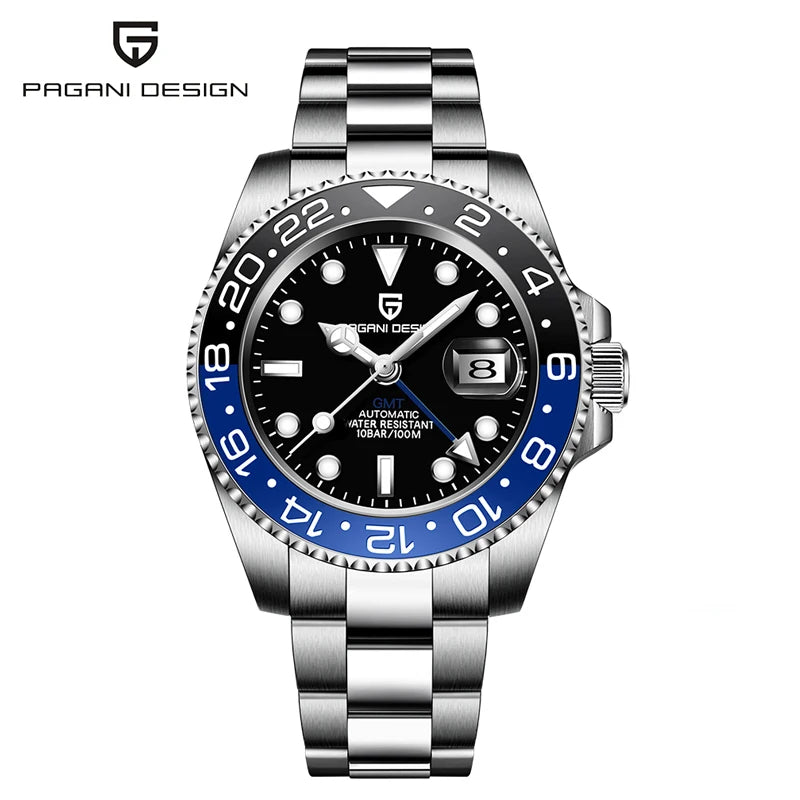 Men's Stainless Steel GMT Automatic Mechanical Wristwatch