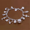 Women's Silver Multi-Element Thirteen Pendant Charm Bracelet