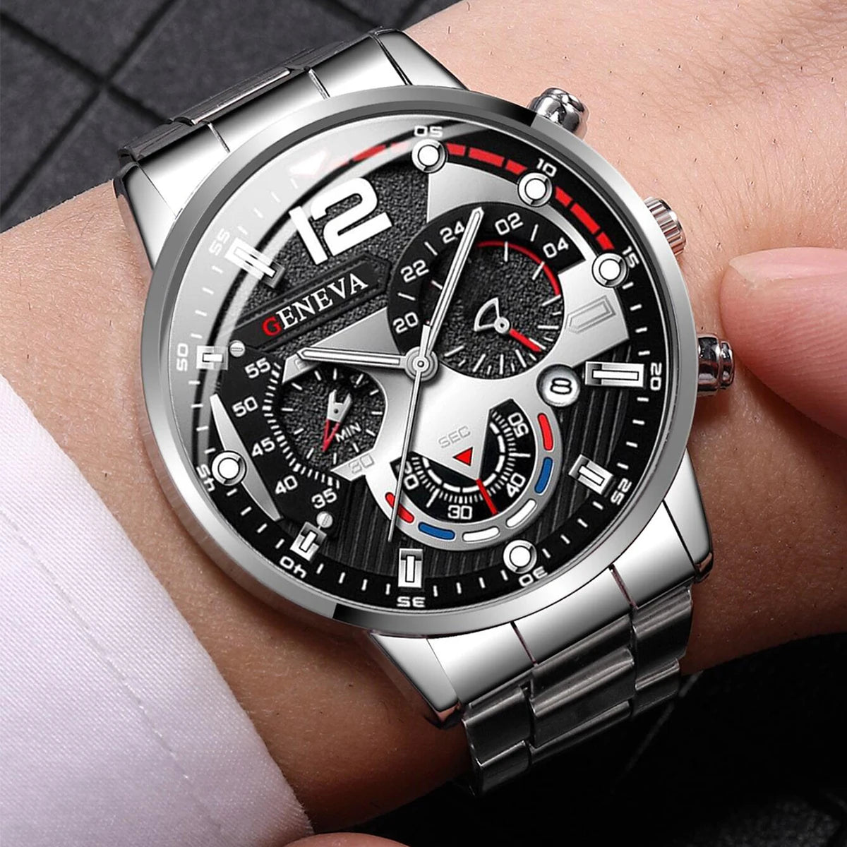 Men's Stainless Steel Analog Quartz Wristwatch with Calendar