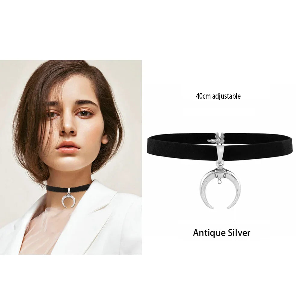 Women's Leather Gothic Heart Punk Choker Necklace