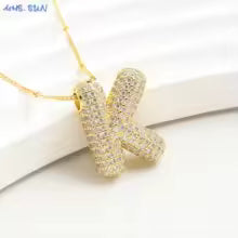 Women's Gold Plated Copper Zircon Bubble Initial Pendant Necklace