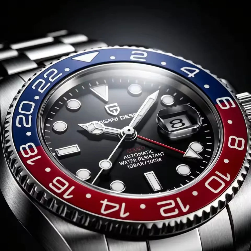 Men's Stainless Steel GMT Automatic Mechanical Wristwatch