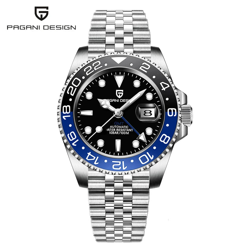 Men's Stainless Steel GMT Automatic Mechanical Wristwatch