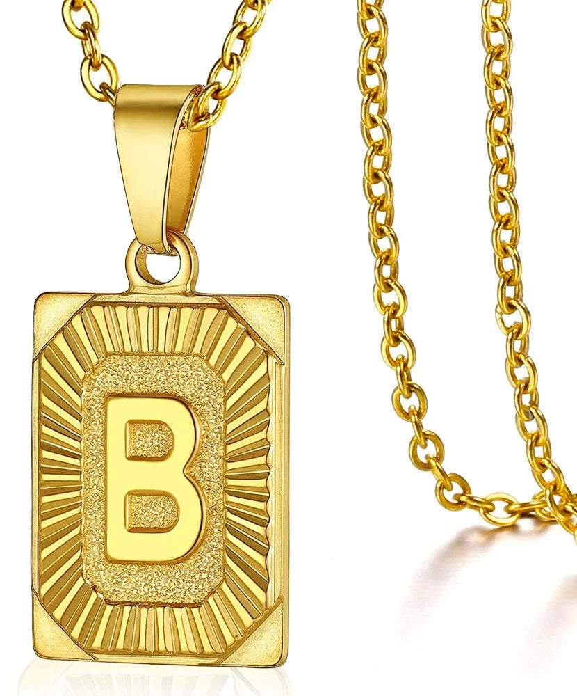 Unisex Stainless Steel Initial Letter Pendant Necklace