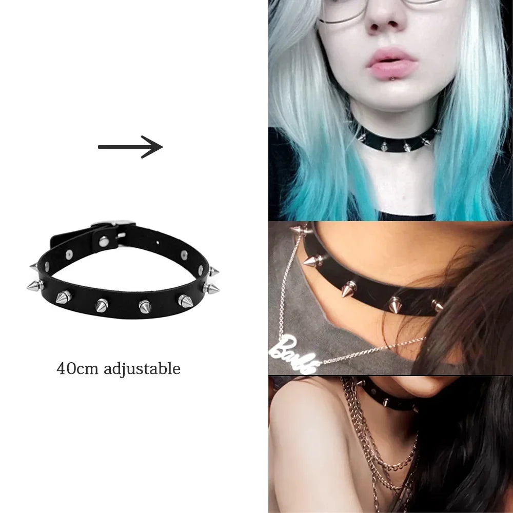 Women's Leather Gothic Heart Punk Choker Necklace