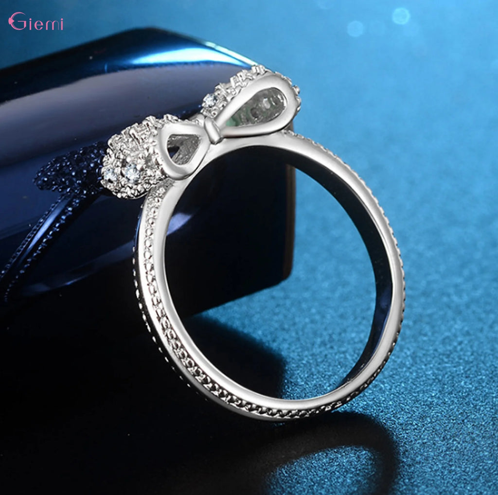 Women's 925 Sterling Silver Bowknot Cubic Zirconia Ring