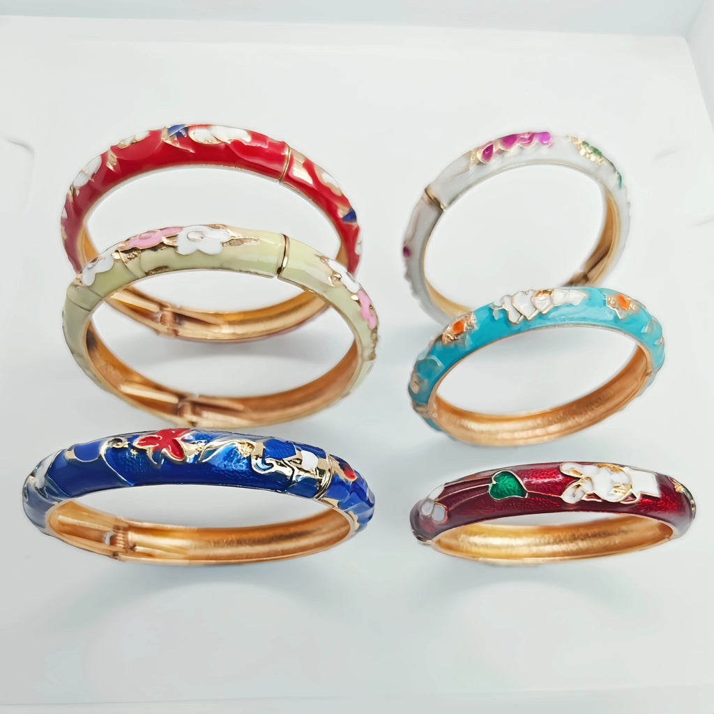 Women's Zinc Alloy Floral Enamel Open Cuff Bracelet 12-Piece Set