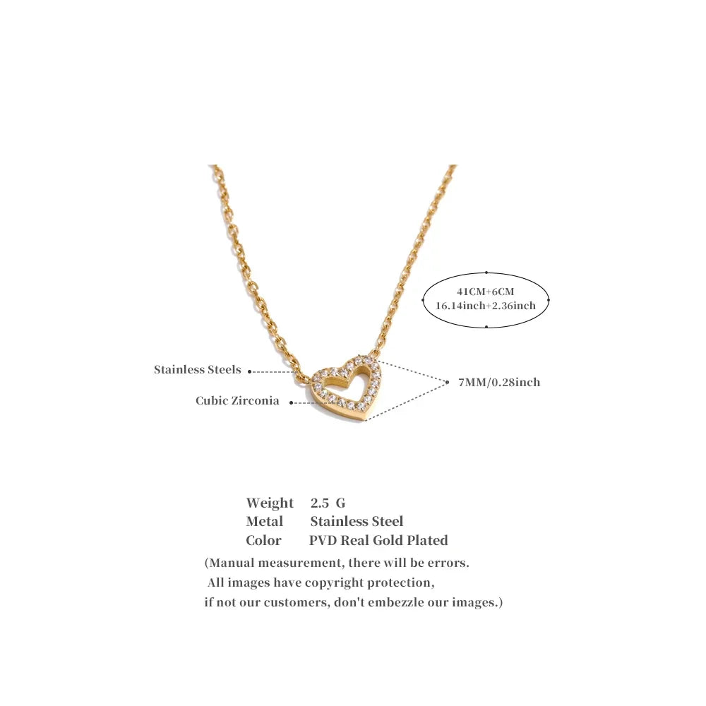 Women's Stainless Steel Cubic Zirconia Hollow Heart Pendant Necklace