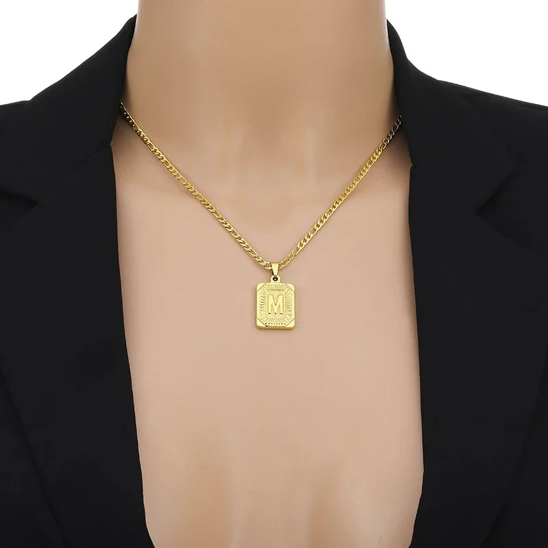 Unisex Stainless Steel Initial Letter Pendant Necklace