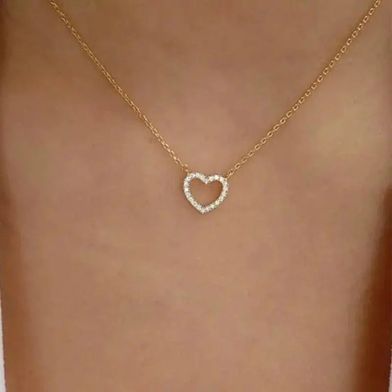 Women's Stainless Steel Cubic Zirconia Hollow Heart Pendant Necklace
