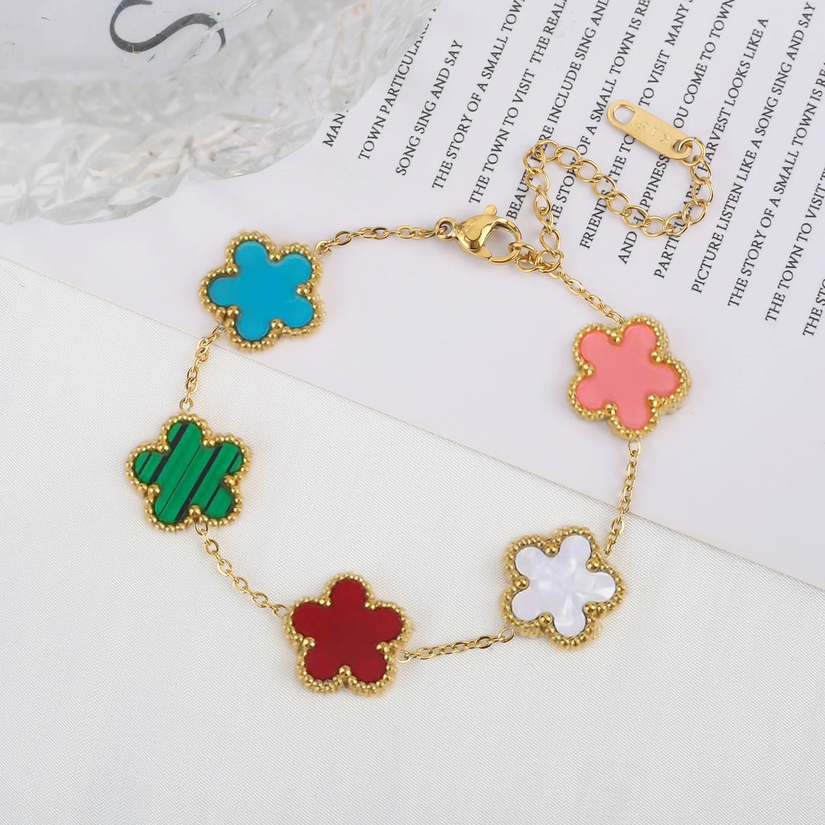 Women's Stainless Steel Five Clover Flower Chain Bracelet