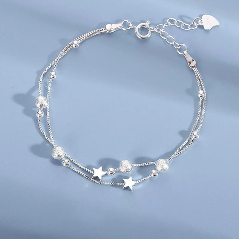 Women's 925 Sterling Silver Heart Crystal Necklace and Bracelet Set