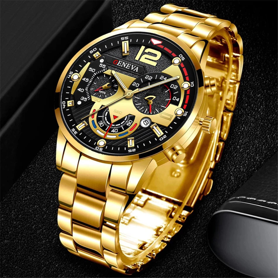 Men's Stainless Steel Analog Quartz Wristwatch with Calendar