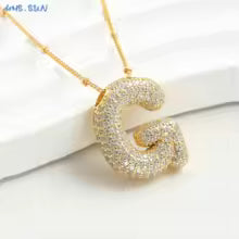 Women's Gold Plated Copper Zircon Bubble Initial Pendant Necklace