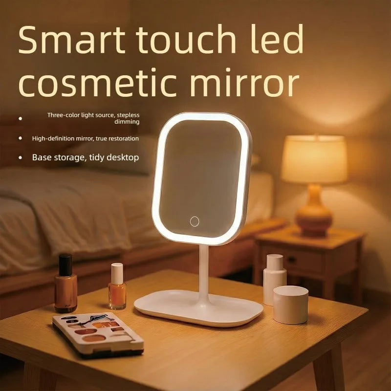 LED Desktop Vanity Makeup Mirror with 3-Color Light