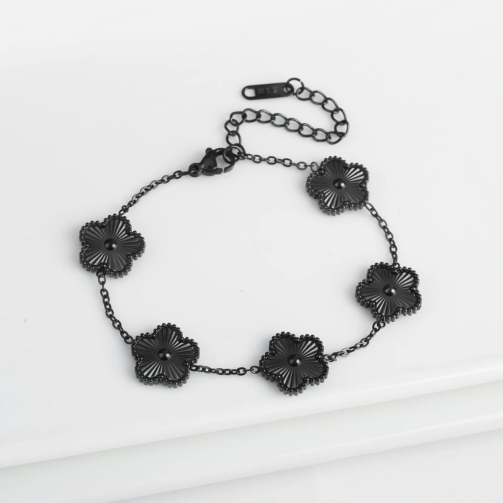 Women's Stainless Steel Five Clover Flower Chain Bracelet