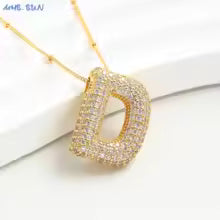 Women's Gold Plated Copper Zircon Bubble Initial Pendant Necklace