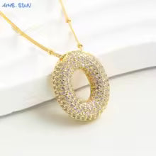 Women's Gold Plated Copper Zircon Bubble Initial Pendant Necklace