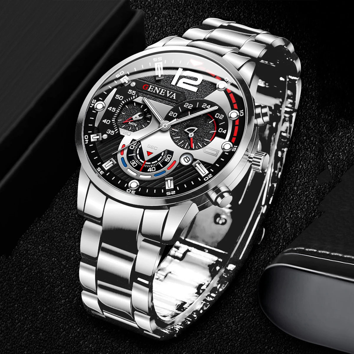 Men's Stainless Steel Analog Quartz Wristwatch with Calendar