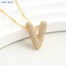 Women's Gold Plated Copper Zircon Bubble Initial Pendant Necklace