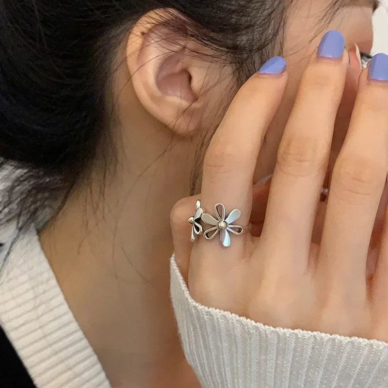 Women's 925 Sterling Silver Hollow Out Flower Ring