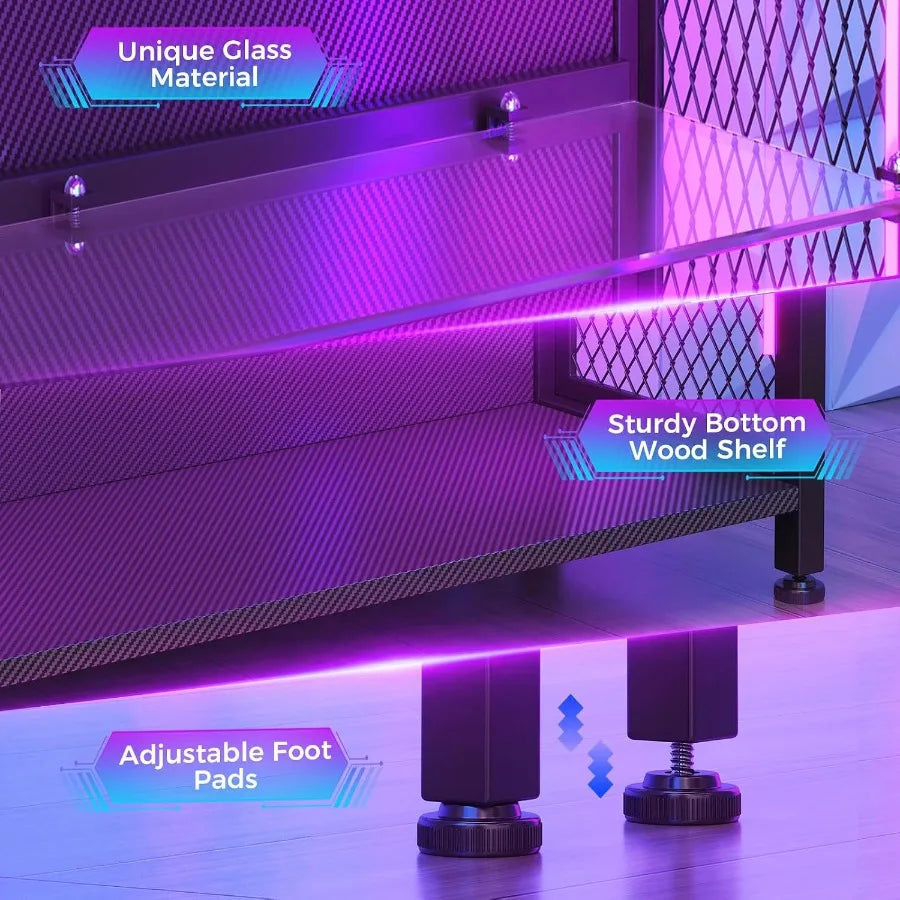 4-Tier Display Case with Tempered Glass Shelves RGB LED Lights for Home/Office, Black Finish, Adjustable Shelving and Soft-Clos