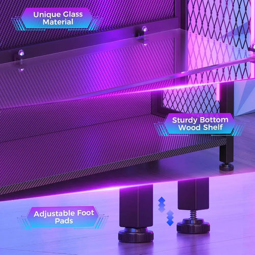 4-Tier Display Case with Tempered Glass Shelves RGB LED Lights for Home/Office, Black Finish, Adjustable Shelving and Soft-Clos