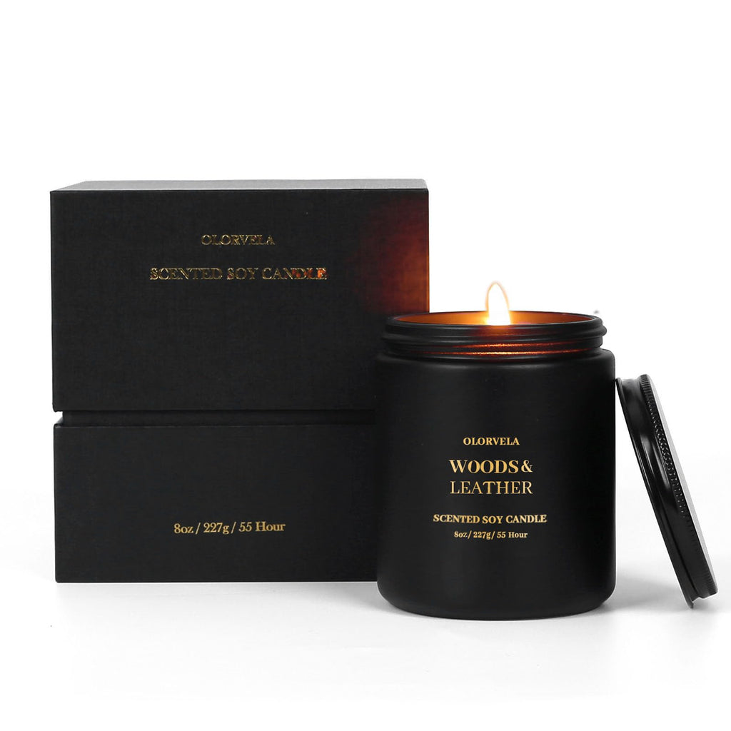 Handmade All Natural Soy Candle Refreshing Woods & Leather Scented