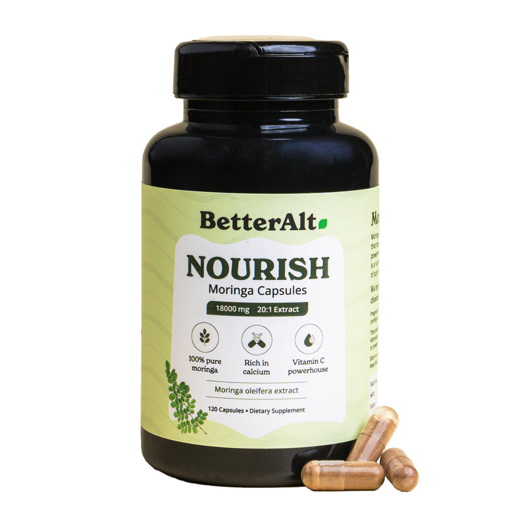 Better Alt Moringa Capsules 1800mg with 20:1 Extract120| Rich in Calcium |100% Pure Moringa Leaf Powder Supplements | Vitamin C Powerhouse & Green Superfood