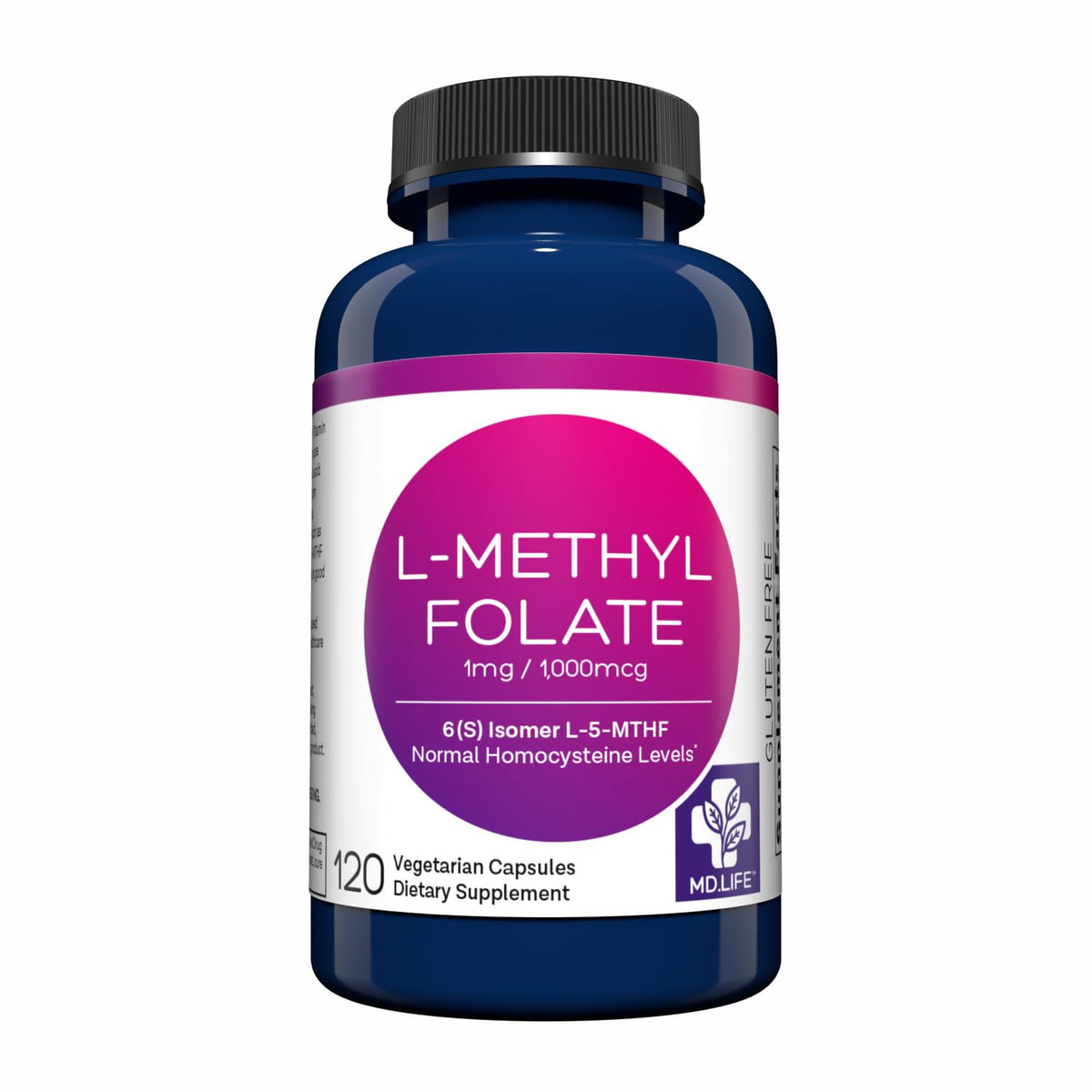 MD Life L Methylfolate 1mg - Professional-Grade Active Methylfolate Supplement - Maximum Potency MTHFR Supplements - L methylfolate 1mg 120 Capsules - Essential Amino Acids
