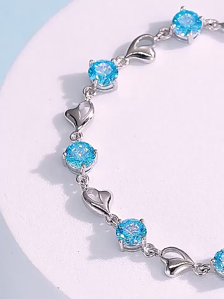 Women's 925 Sterling Silver Heart Crystal Necklace and Bracelet Set