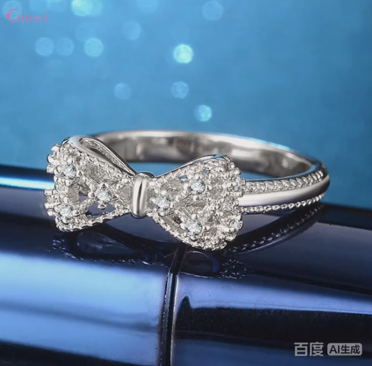 Women's 925 Sterling Silver Bowknot Cubic Zirconia Ring