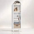 63 Metal Arched Bookshelf for Living Room, White Powder-Coated Steel, Space-Saving Narrow Open Display Cabinet with Rust-Resist