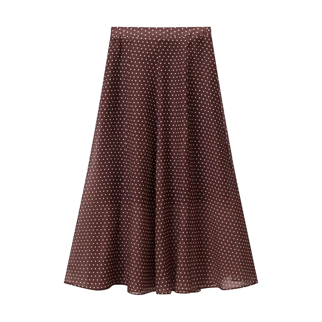KONDALA Vintage Polka Dot Women Sets Chiffon Bow Tie Loose Blouses Loose Long Skirts Fashion 2026 Spring Summer Holiday Suits