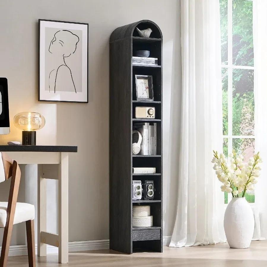 67 Tall Arched Bathroom Storage Cabinet, 8-Tier Modern Farmhouse Wood Freestanding Cabinet with Adjustable Shelves for Bathroom