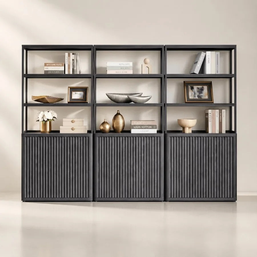 71 Tall Book Shelf with Doors, 5 Tier Bookcase for Living Room, Engineered Wood, White, Space-Saving Design with Adjustable She
