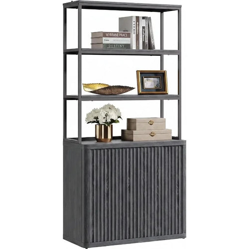 71 Tall Book Shelf with Doors, 5 Tier Bookcase for Living Room, Engineered Wood, White, Space-Saving Design with Adjustable She